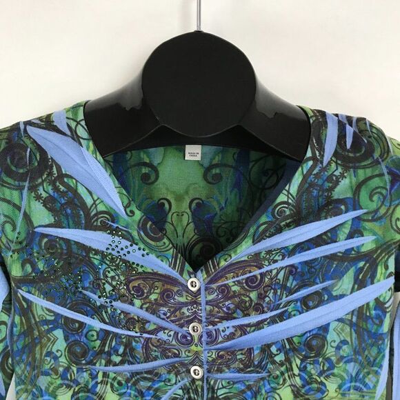 Unity World Wear V-Neck Top Women's Size Small Long Sleeve Stretch Knit Buttons - Picture 3 of 12